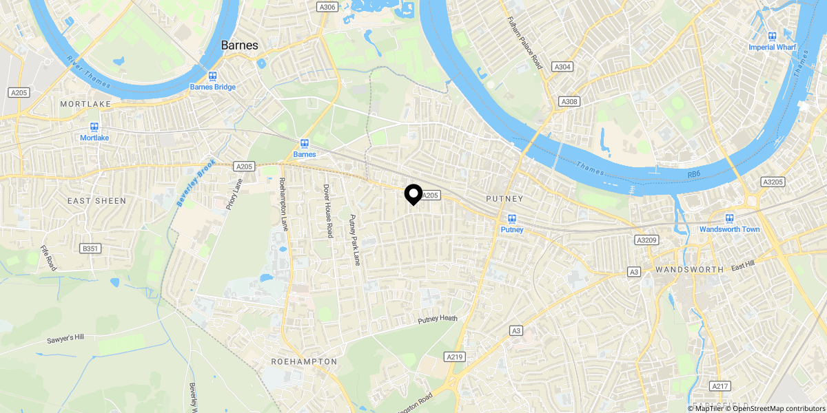 Approximate location of Upper Richmond Road, London, SW15 6TS